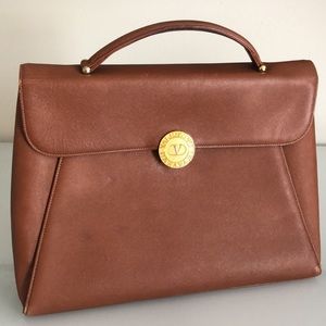 Valentino!!  Vintage Brown authentic Leather Valentino Top Handle business Bag